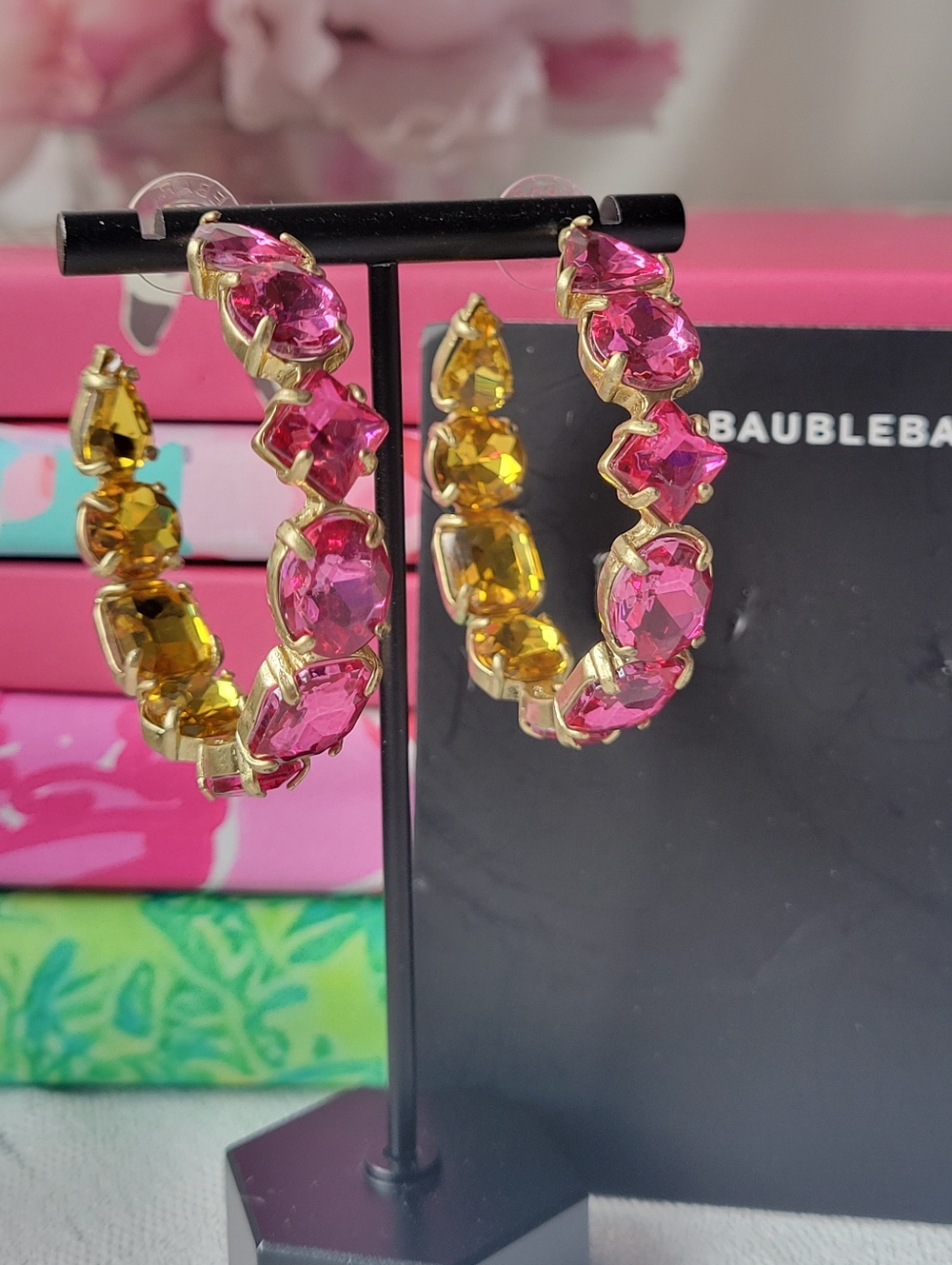 BaubleBar Pink Crystal Hoop Earrings - Picture 2 of 2